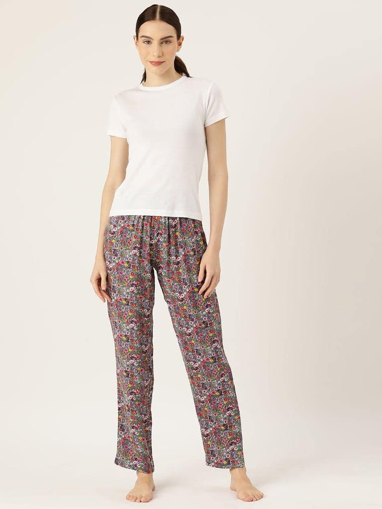Women Floral Printed Pure Cotton Lounge Pants view 4