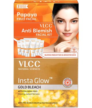 VLCC Papaya Fruit Kit & Gold Bleach 2 Times Use Facial Kit For All Skin Type Papaya 90 ( Pack of 2 )