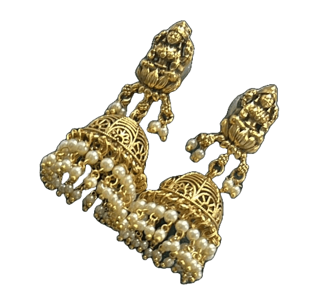 Gold-plated antique finish temple necklace set with pearls view 3