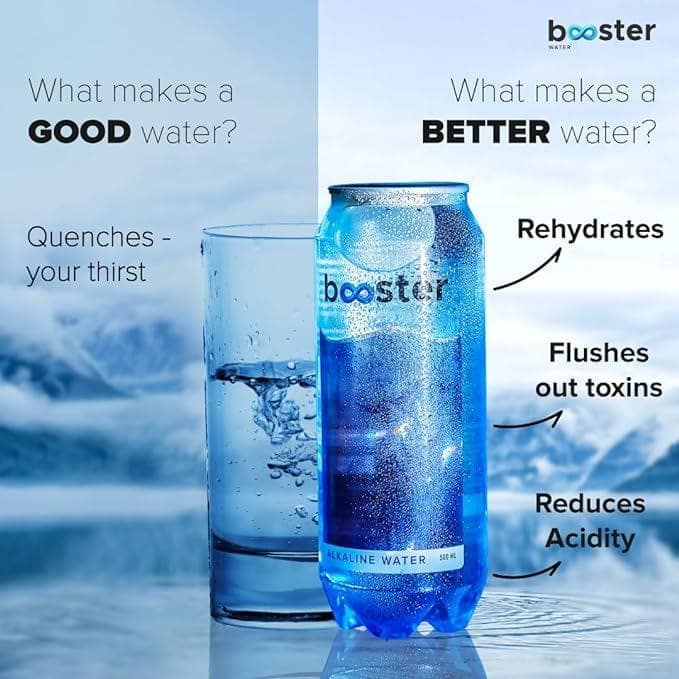 Booster Alkaline Drink, Mineral Rich-Alkaline Water pH 8+,Neutralizes Acidity and Supports For Building Immunity| (Pack Of 12) 500 ML