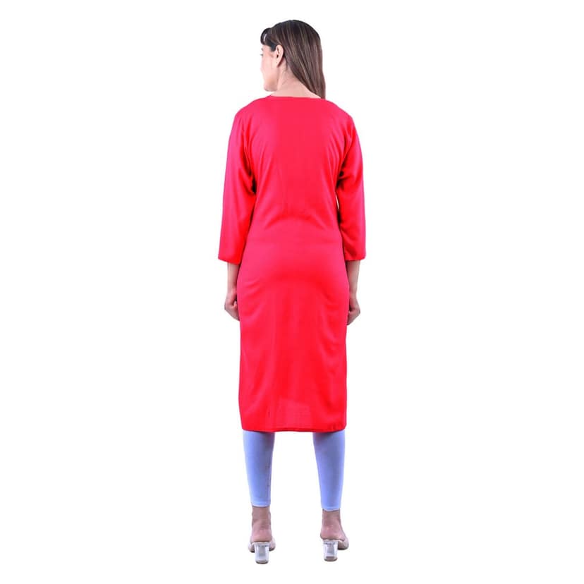 Cotton Rayon Mix Fabric Zari Hand Embriodered Kurti Pink Women's view 4