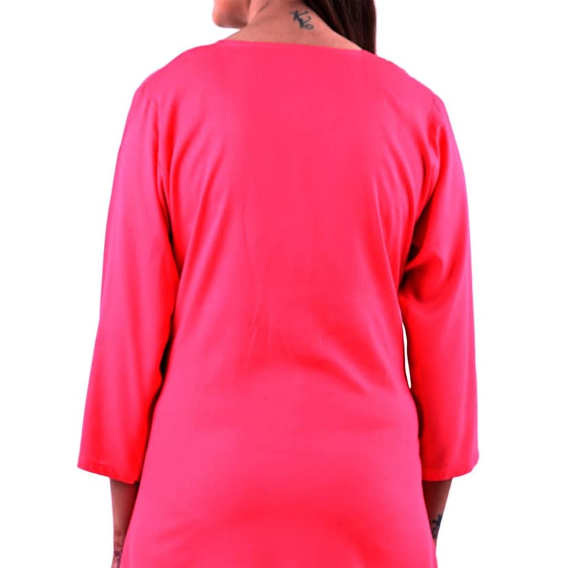 Cotton Rayon Mix Fabric Zari Hand Embriodered Kurti Pink Women's view 6
