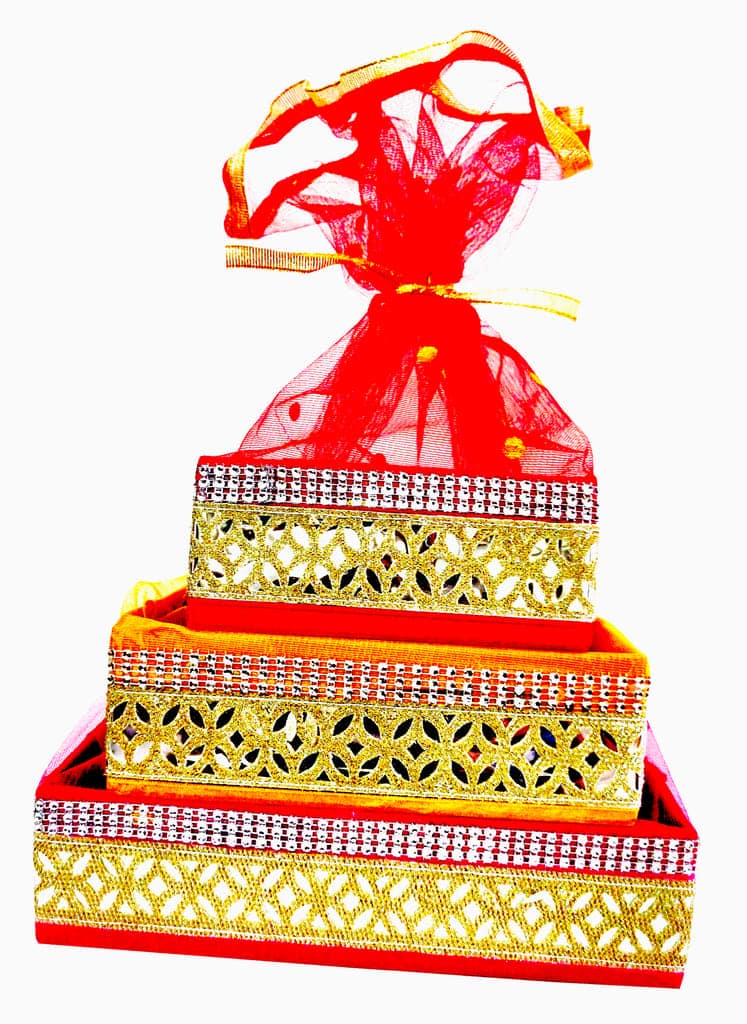 Omkar by R3 Inc. Square Gift Basket for Gifts Hampers | Fancy Basket | Wedding Basket for gift|fruit Packing (Pack of 3) Small, Medium & large - Multi Color view 2