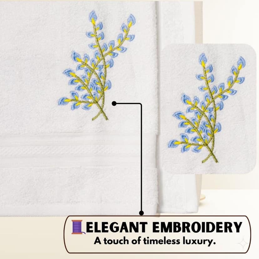 Mrijaa Luxury Embroidered Bath Towel Set, Bamboo, Hypoallergenic, Quick Absorption, Floral Cascade, Eco Choice (Bath Towel-70/150 CM) (Hand Towel-40/60 CM) (Face Towel-30/30 CM) view 3