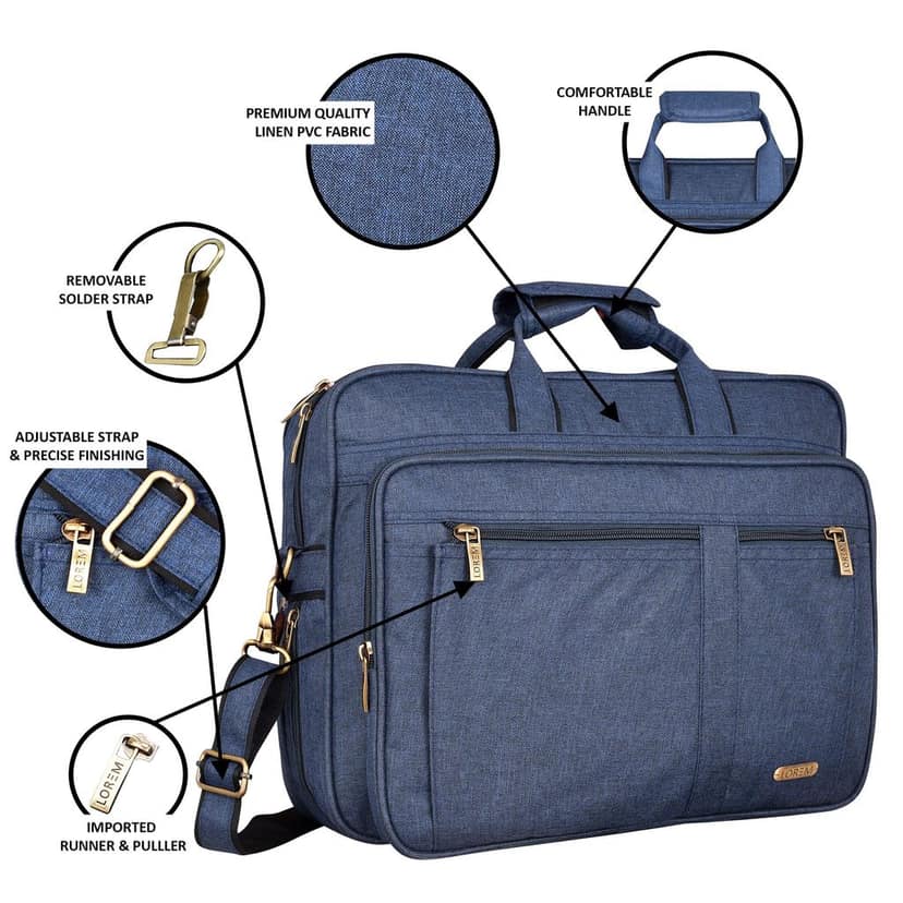 Blue Color Linen 28L Laptop Messenger Bag For Men BG64 view 4