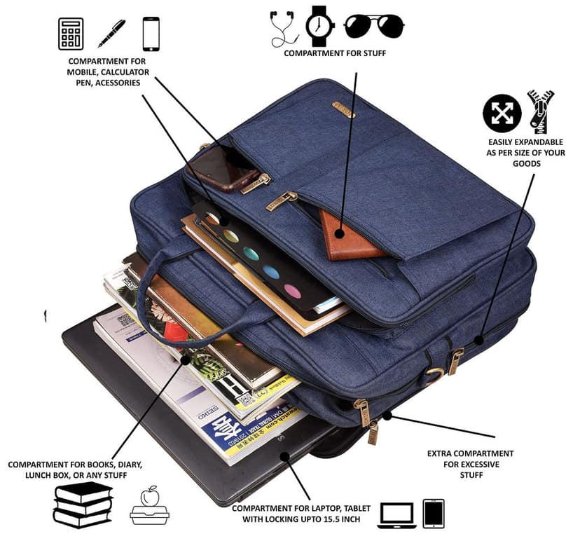 Blue Color Linen 28L Laptop Messenger Bag For Men BG64 view 5