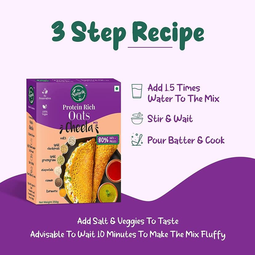 The Naturik Co Oats Cheela Mix, 250g, Ready to Cook Chilla/Dosa for Healthy Breakfast, 80% Oats and Pulses, 20% Protein, Anytime Snack for Kids and Family view 5