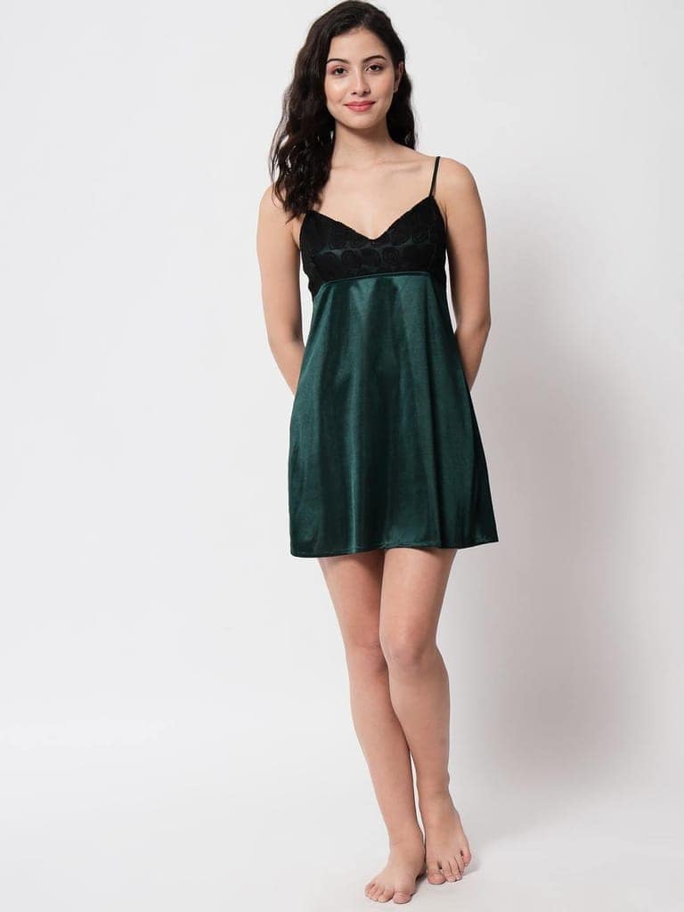Hot Bridal Honeymoon Babydoll and Bikini Dress-Green-B40Gb view 3