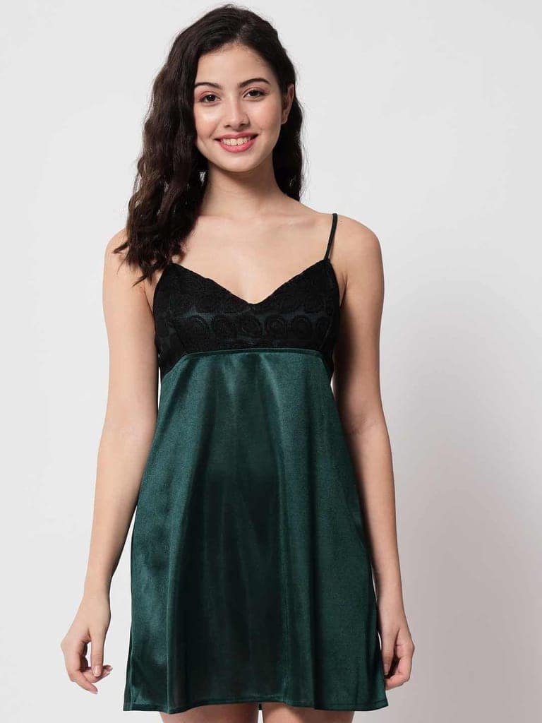 Hot Bridal Honeymoon Babydoll and Bikini Dress-Green-B40Gb view 4