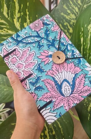 Handcrafted Sky Blue Floral Print Design Diary Book