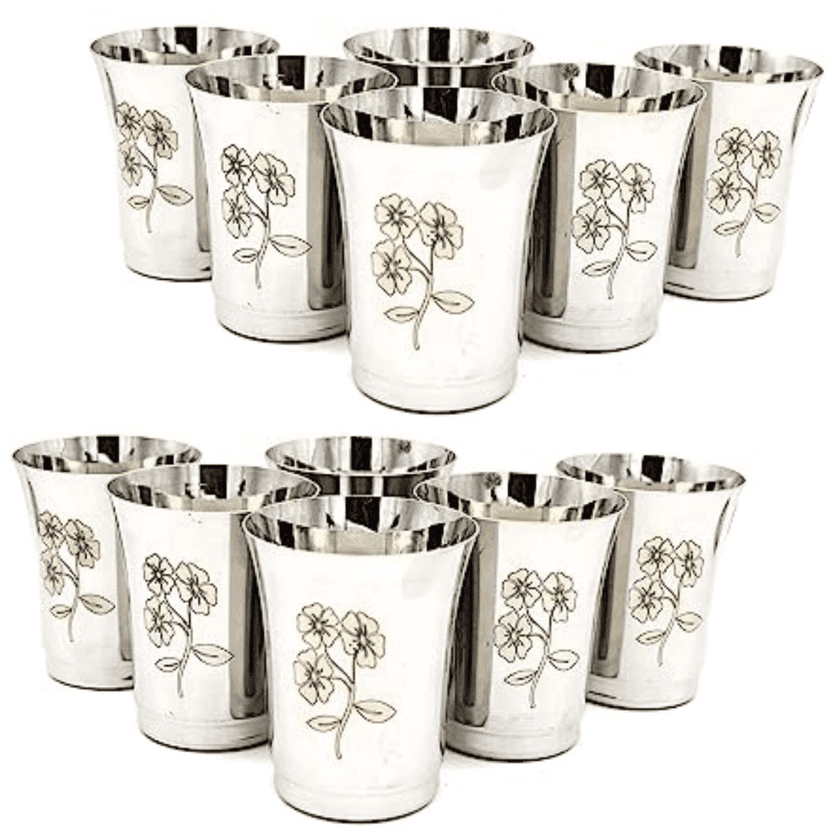 SHINI LIFESTYLE (Pack of 12) GLASS FLORAL 12 Glass Set Water/Juice Glass
