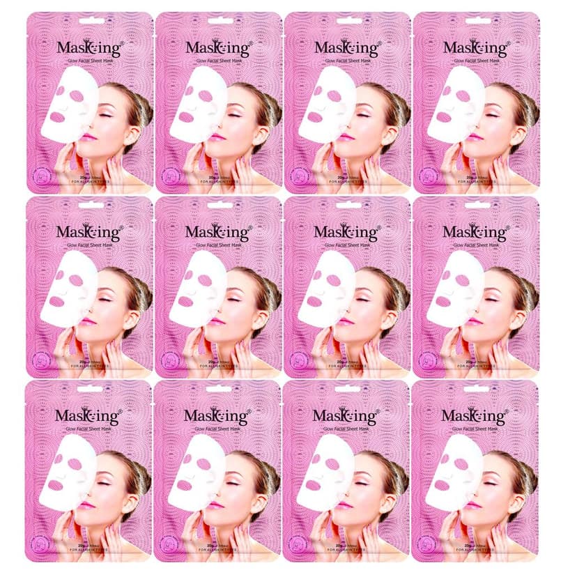 Sheet mask for glowing skin - Glow Facial Sheet Mask for Skin Brightening and Lightening Suitable All Skin Type Pack of 12 (20g Each)