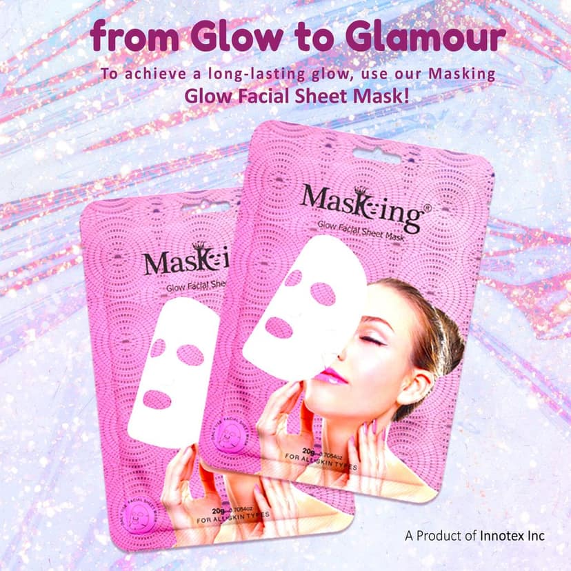 Sheet mask for glowing skin - Glow Facial Sheet Mask for Skin Brightening and Lightening Suitable All Skin Type Pack of 12 (20g Each) view 2