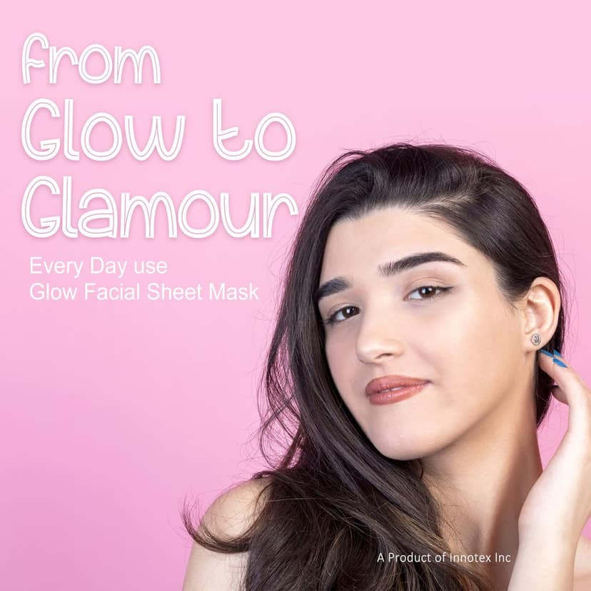 Sheet mask for glowing skin - Glow Facial Sheet Mask for Skin Brightening and Lightening Suitable All Skin Type Pack of 12 (20g Each) view 4