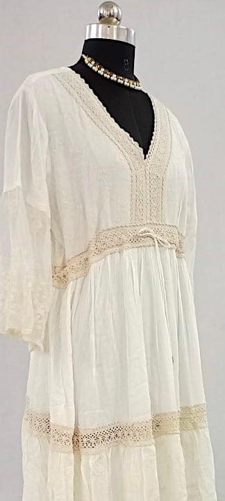 NV92041/001-004-White Knee Length Dress with Full Sleeves view 3