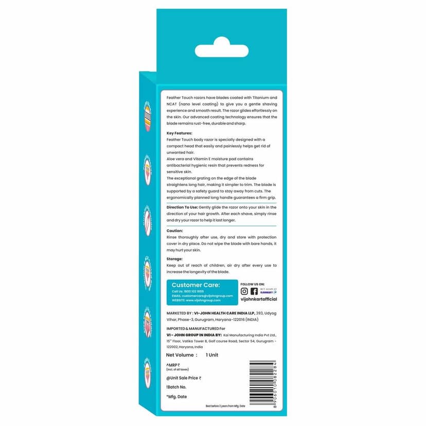 VI-JOHN WOMEN Feather Touch Body Shaving Razor (Set of 1)| Reusable Hair Remover for Women with Aloe Vera and Vitamin E | Advanced Nano Coating | 4-Blade Precision view 3