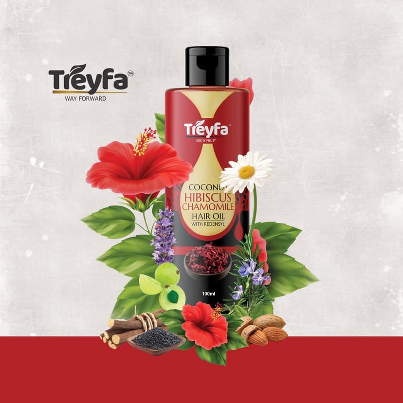 Treyfa Coconut Hibiscus chamomile hair oil for hair deep conditioning, hair nourishment and intense hair care (100ml) view 3