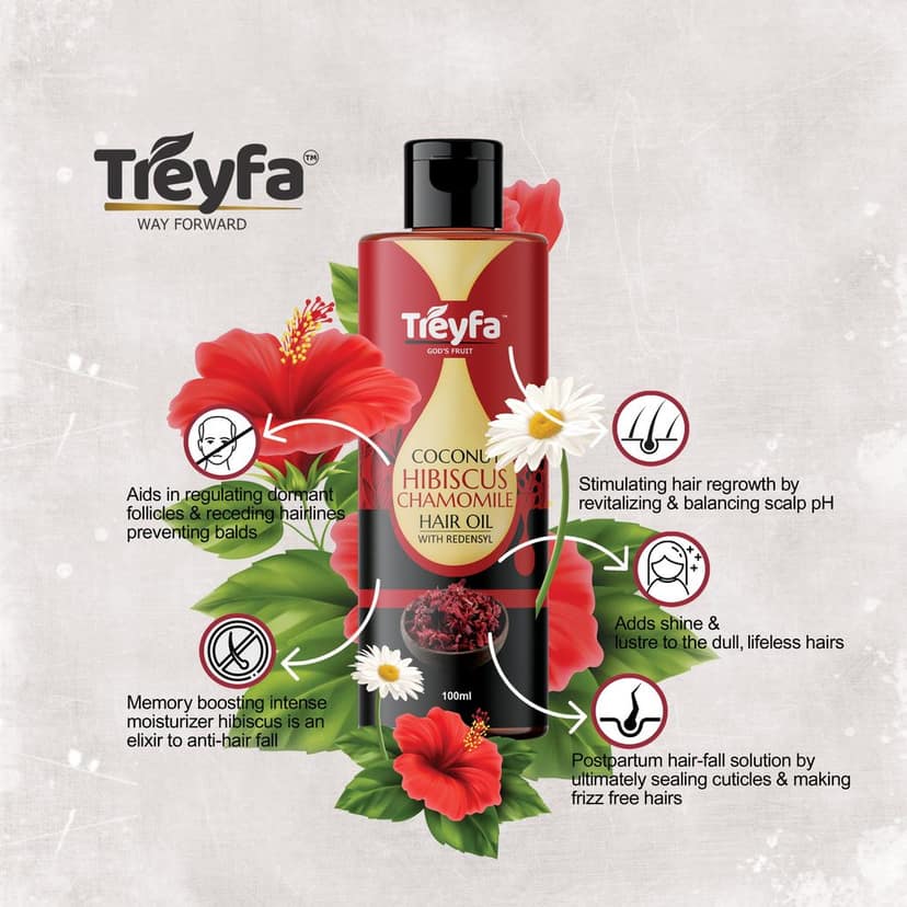 Treyfa Coconut Hibiscus chamomile hair oil for hair deep conditioning, hair nourishment and intense hair care (100ml) view 4