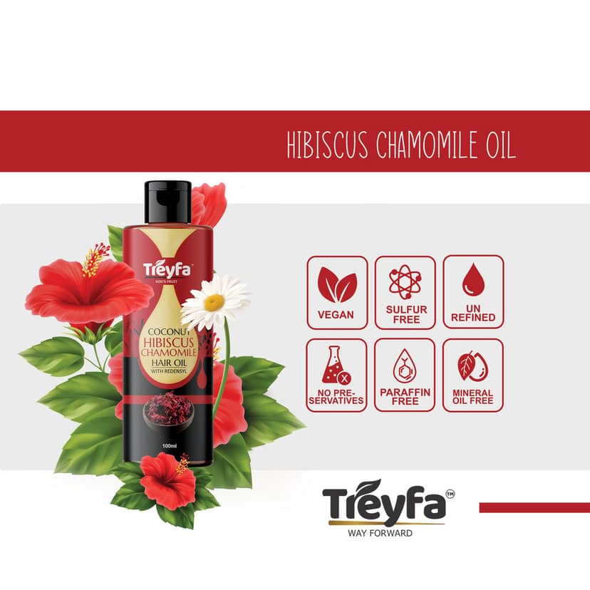 Treyfa Coconut Hibiscus chamomile hair oil for hair deep conditioning, hair nourishment and intense hair care (100ml) view 5
