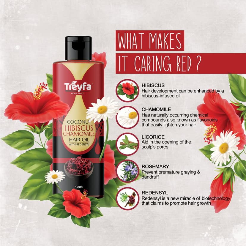 Treyfa Coconut Hibiscus chamomile hair oil for hair deep conditioning, hair nourishment and intense hair care (100ml) view 6