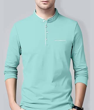 AUSK Men Cotton Blend Regular Fit Solid T-Shirt ( Sky Blue )