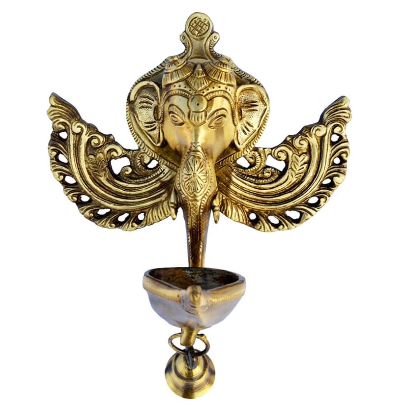 Brass Wall Hanging Evil Eye Protector Oil Lamp Deepak - Hanging Brass Deepak for Good Luck, Height : 10.5 Inch (BSMAS1202 A) view 2