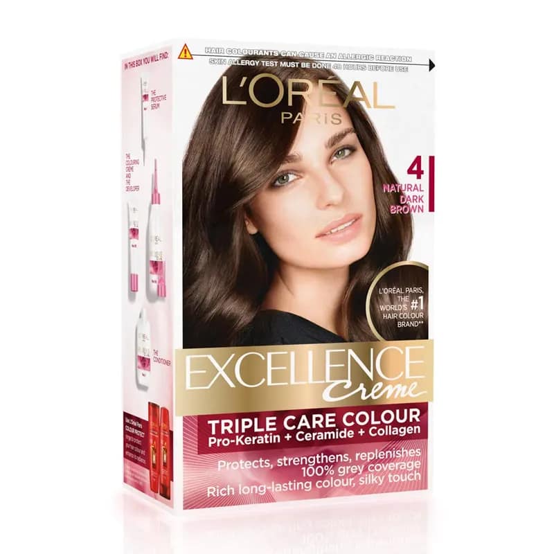 L'Oreal Paris 4 Natural Dark Brown Excellence Creme Triple Care Colour 72Ml + 100 G view 2