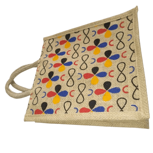 Jute Bag with Colorful Floral Design view 2