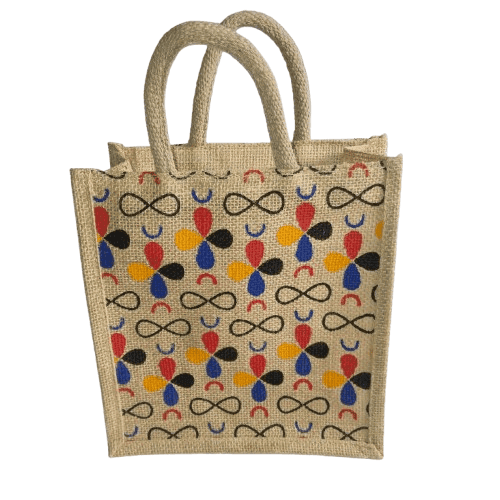 Jute Bag with Colorful Floral Design view 3