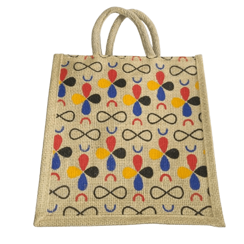 Jute Bag with Colorful Floral Design view 4