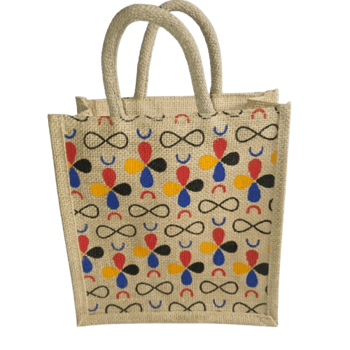 Jute Bag with Colorful Floral Design view 5