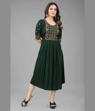 QPEEZ - Blue Rayon Women's Flared Kurti ( Pack of 1 )