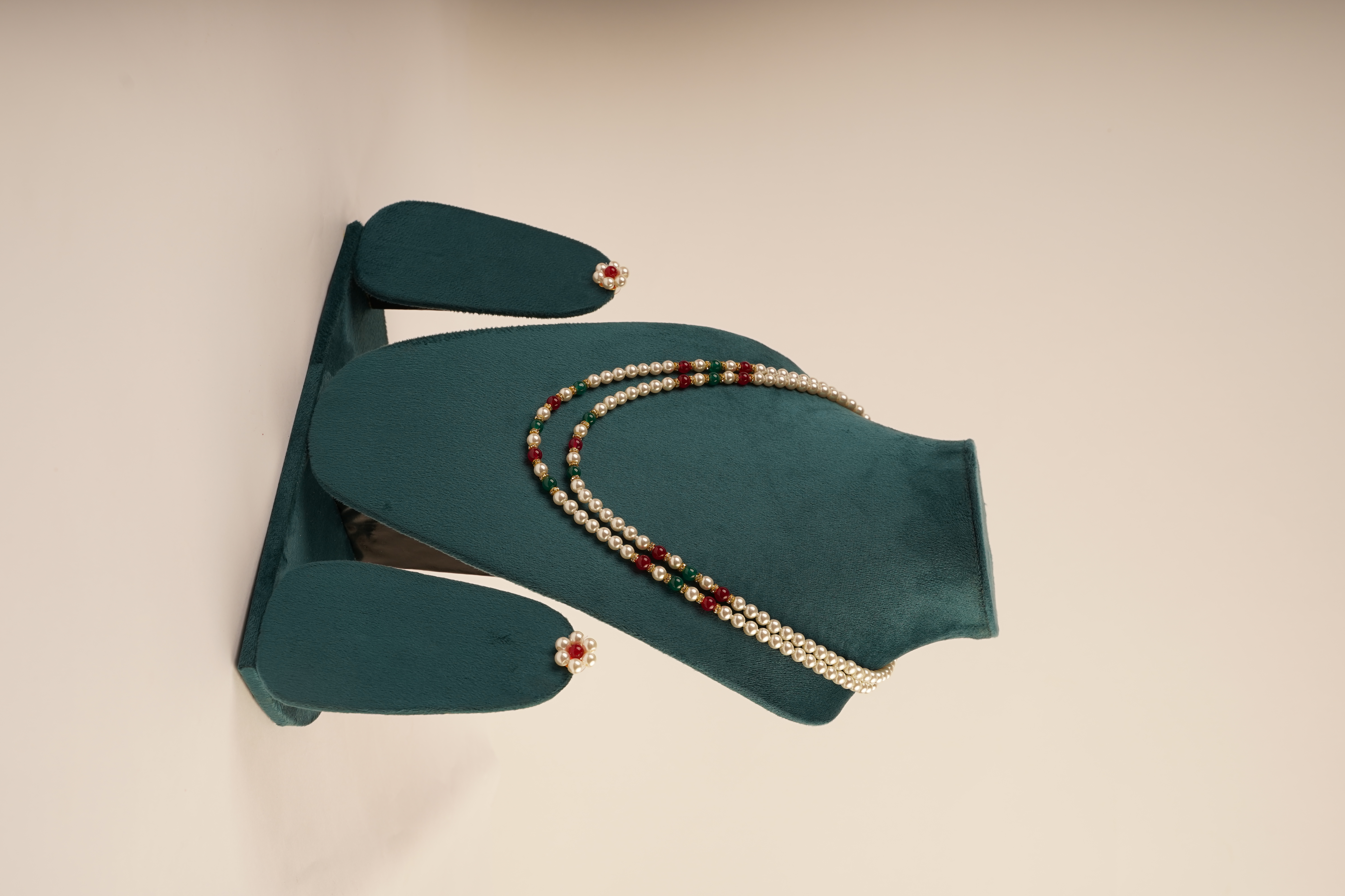 Double-Layer Tricolour Pearl Necklace Set for Women view 2