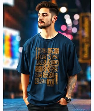 AUSK Men Cotton Blend Oversized Fit Printed T-Shirt ( Teal )