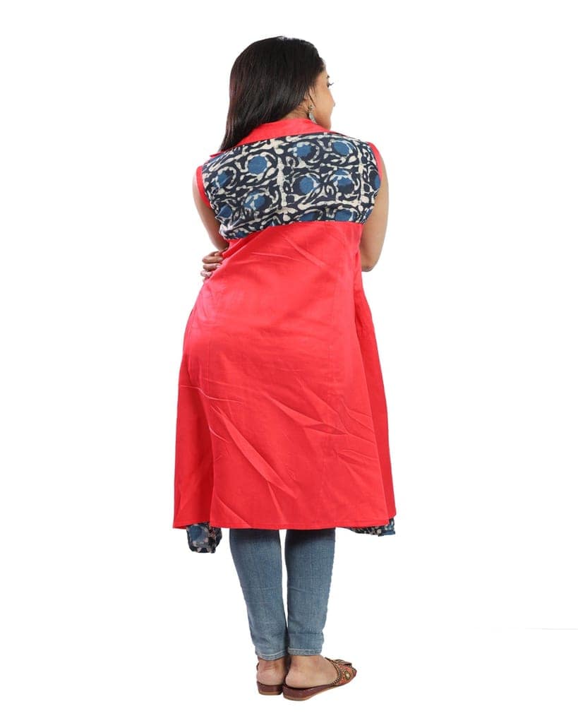 Cotton Silk Pink Overlapping Kurta with Batik Detailing view 4