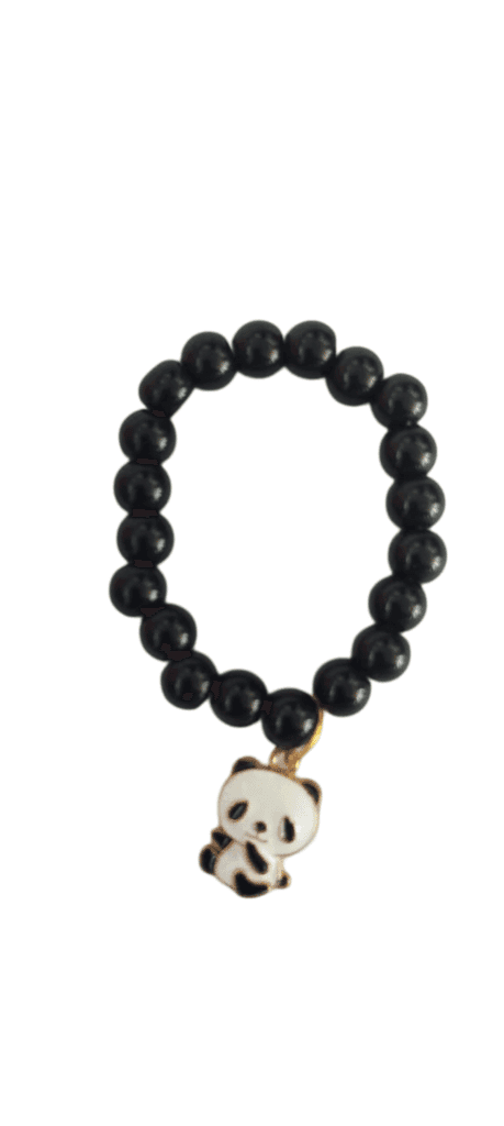 Black beaded bracelet with a cute panda charm view 2