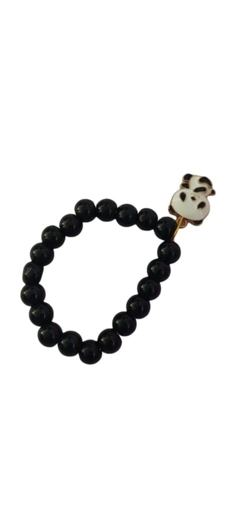 Black beaded bracelet with a cute panda charm view 3