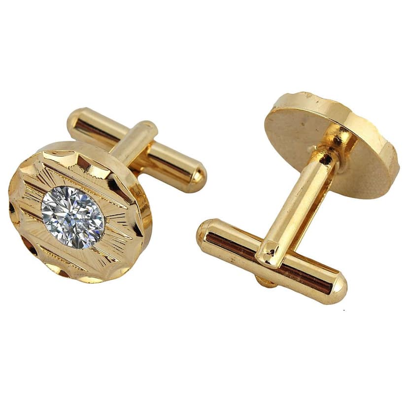 LUCKY JEWELLERY Unique White Color Golden Plated Formal Wedding Shirt, Suit, Blazer Cufflinks Pair Set for Men.(208-M4C4-STDCR) view 3