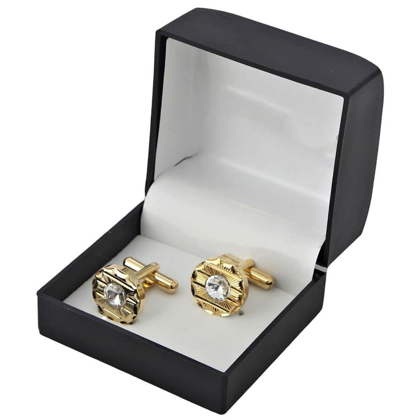 LUCKY JEWELLERY Unique White Color Golden Plated Formal Wedding Shirt, Suit, Blazer Cufflinks Pair Set for Men.(208-M4C4-STDCR) view 4