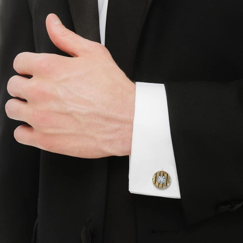 LUCKY JEWELLERY Unique White Color Golden Plated Formal Wedding Shirt, Suit, Blazer Cufflinks Pair Set for Men.(208-M4C4-STDCR) view 5