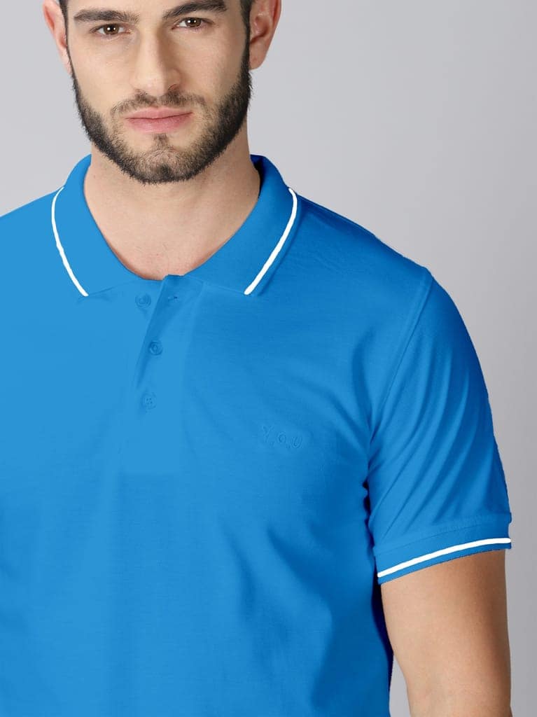 Pure Cotton Sky Blue Solid Polo view 4
