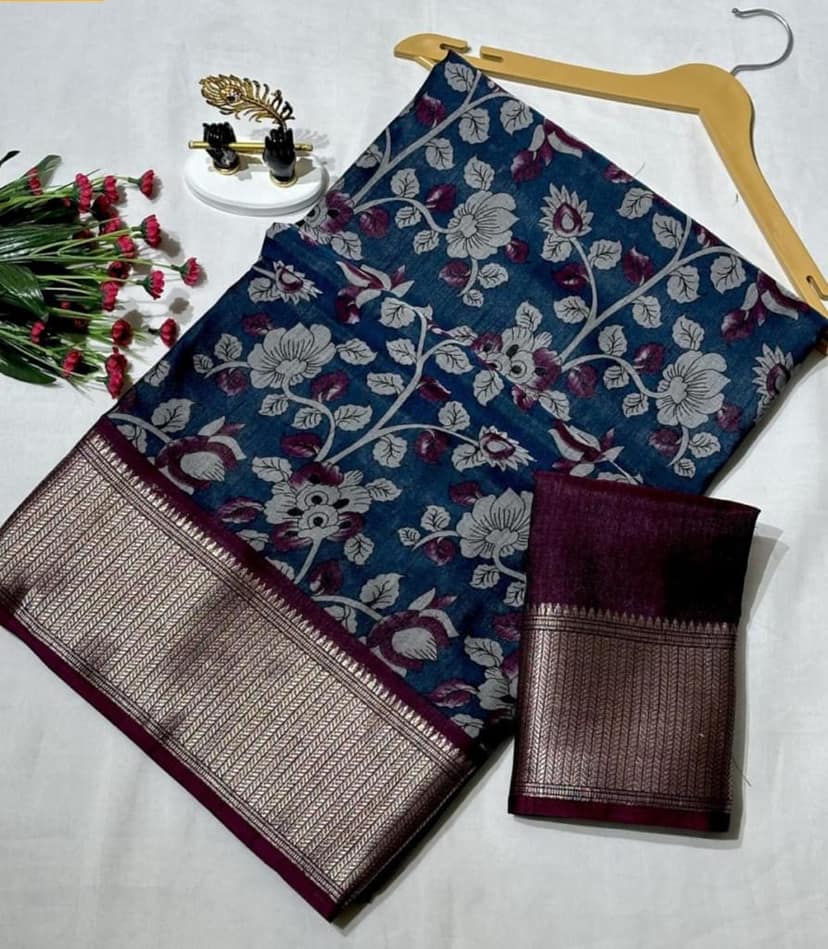 Mangalgiri Silk Floral Blue view 3