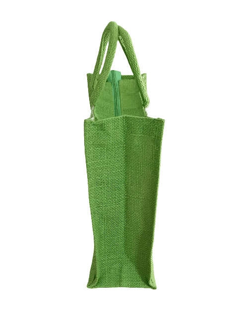 Eco-Friendly Jute Tote Bag with Green Stripe & Spiral Design view 2