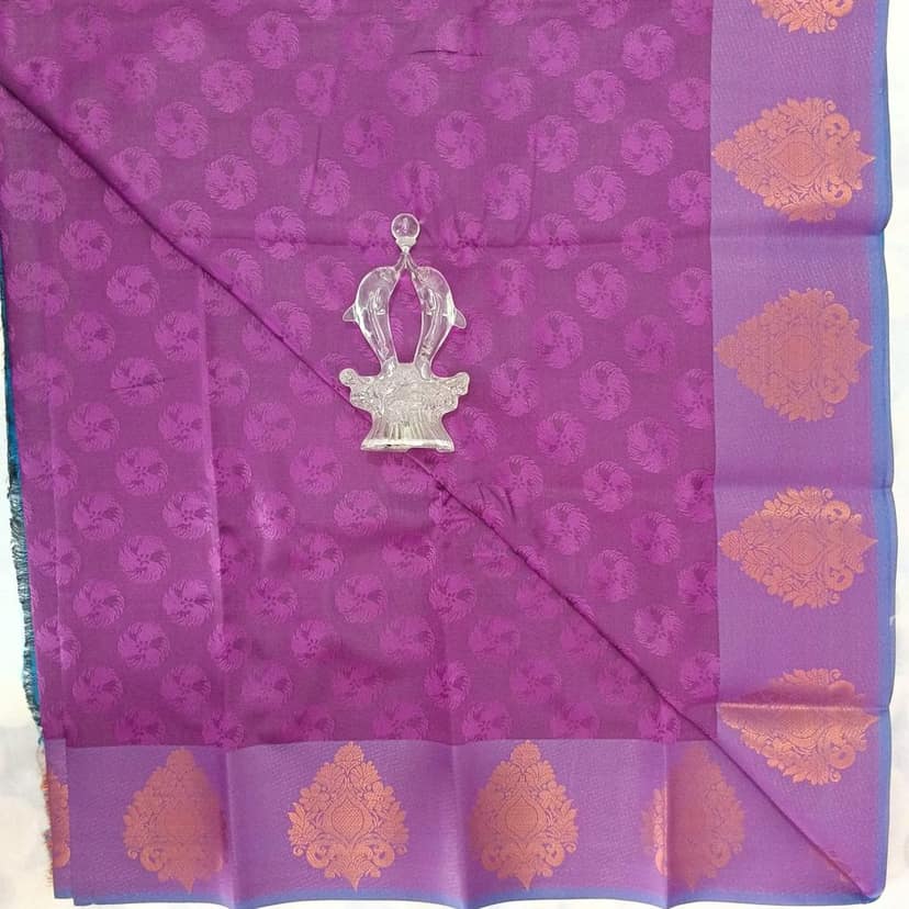 Poonthamil Silk Cotton Saree with Blouse - Mulberry color view 5