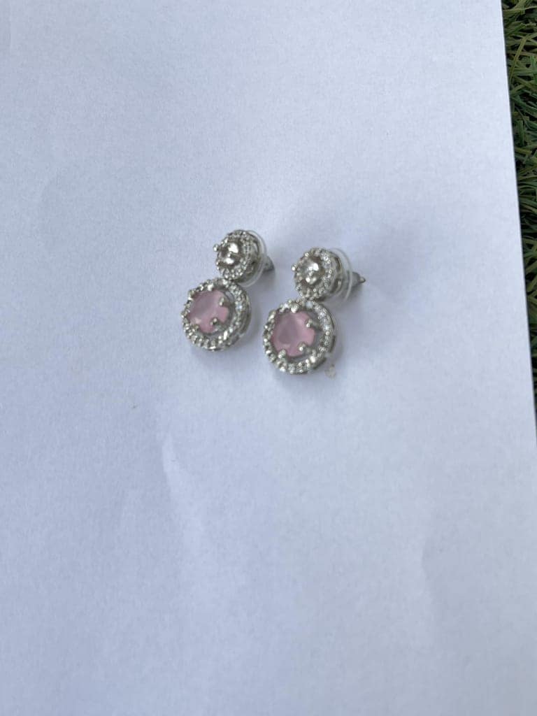 Elegant Crystal Drop Earrings, Pink and Silver, Rhinestone Halo Design, Dangle Style view 3