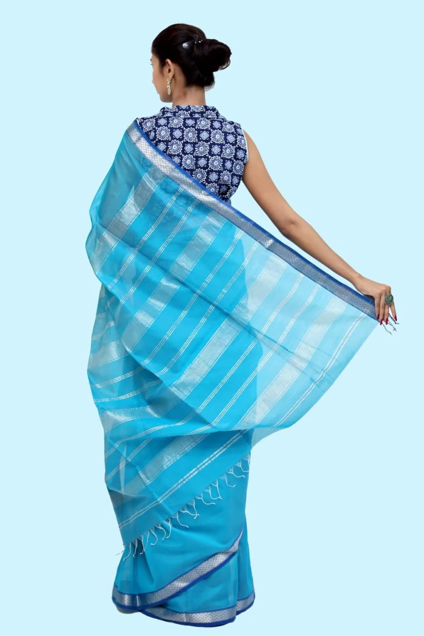 Majestic Divine Blue handloom Saree with Tassels view 4