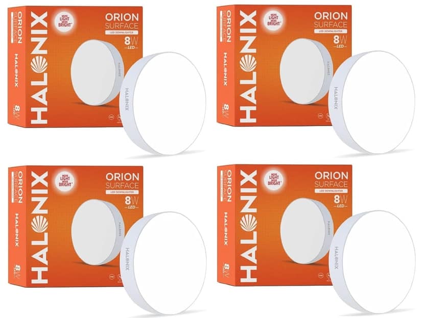 8W White Orion Round Led Rimless Surface downlighter| Led Ceiling Light for Home, Shop and Office |Pack of 4, White.