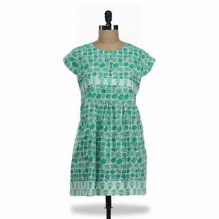 Women's Green Floral Print A-Line Dress