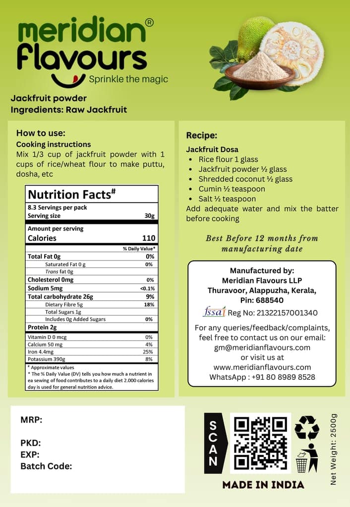 Meridian Flavours Dehydrated Raw Jackfruit Powder | Only Top Quality Jackfruit Bulbs Used | Washed and Cleaned | 100% Natural and Preservatives Free | (Raw Jackfruit Powder, 250gm/500gm) view 4