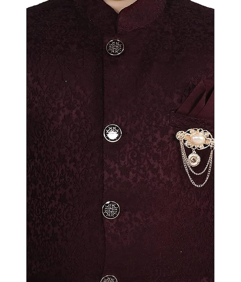 Arshia Fashions Boys Jacquard Wine Sherwani ( Pack of 1 ) view 2